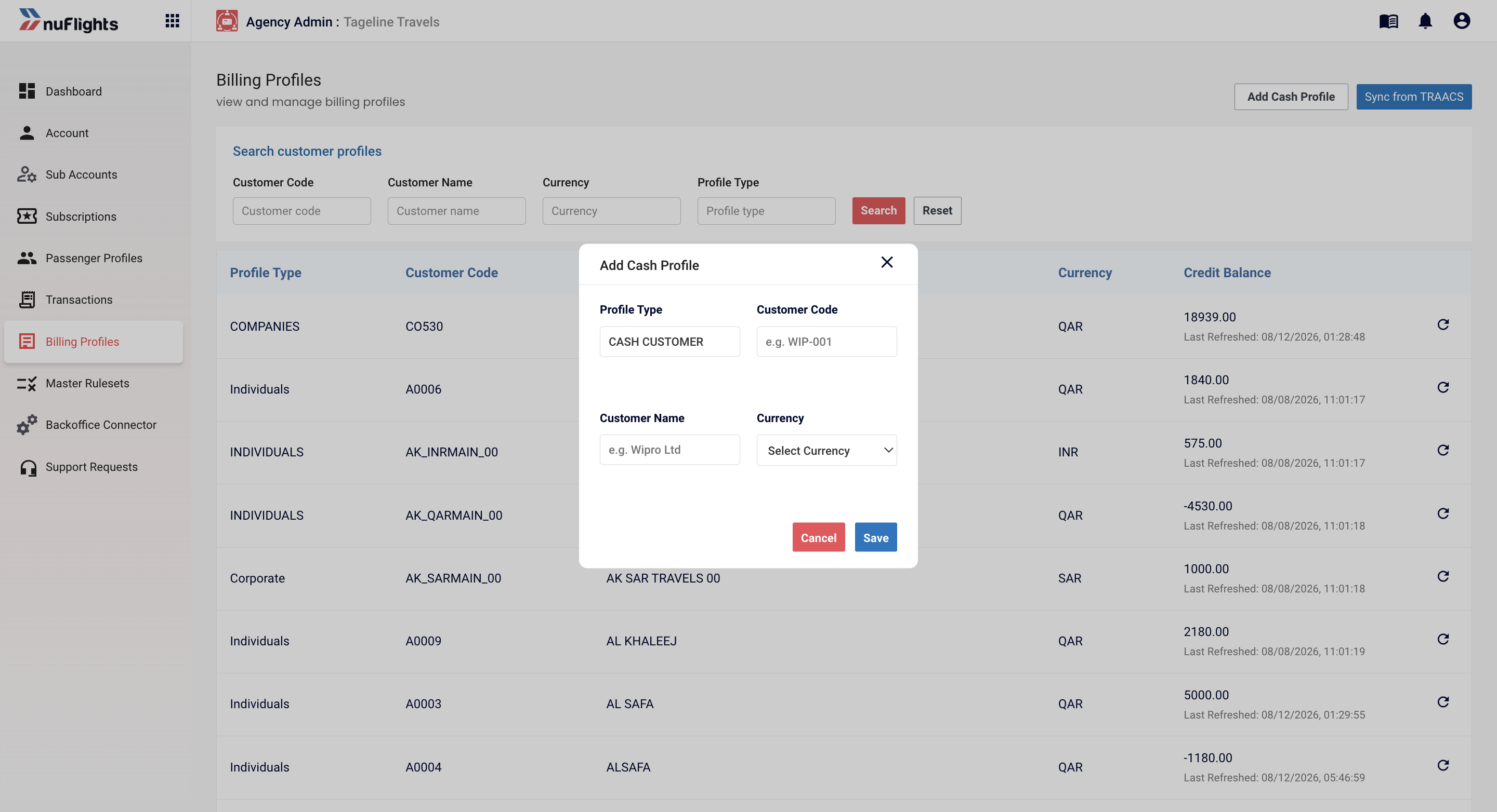 Add Cash Customer dialog
