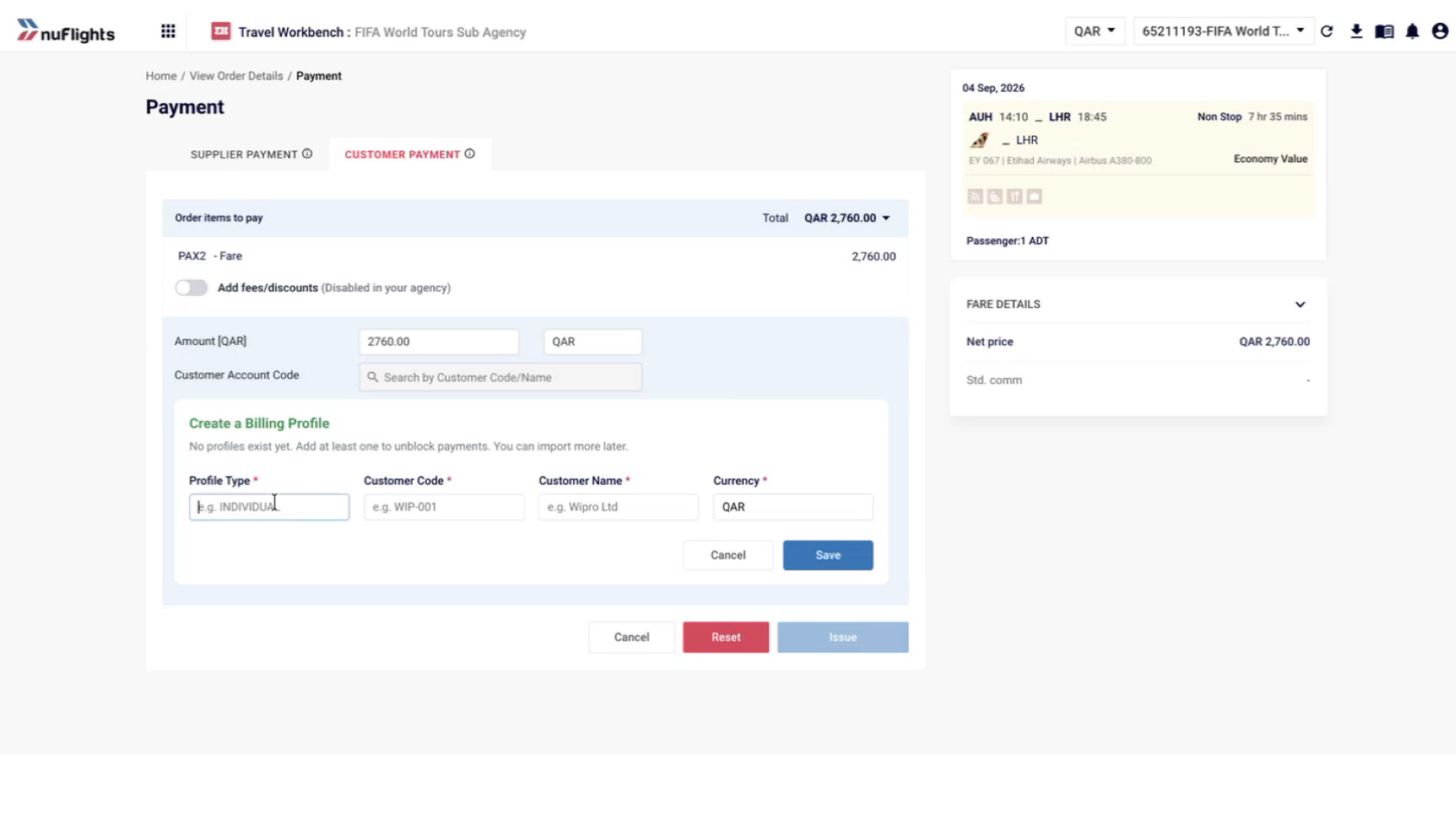 Add Profile from Payment Page