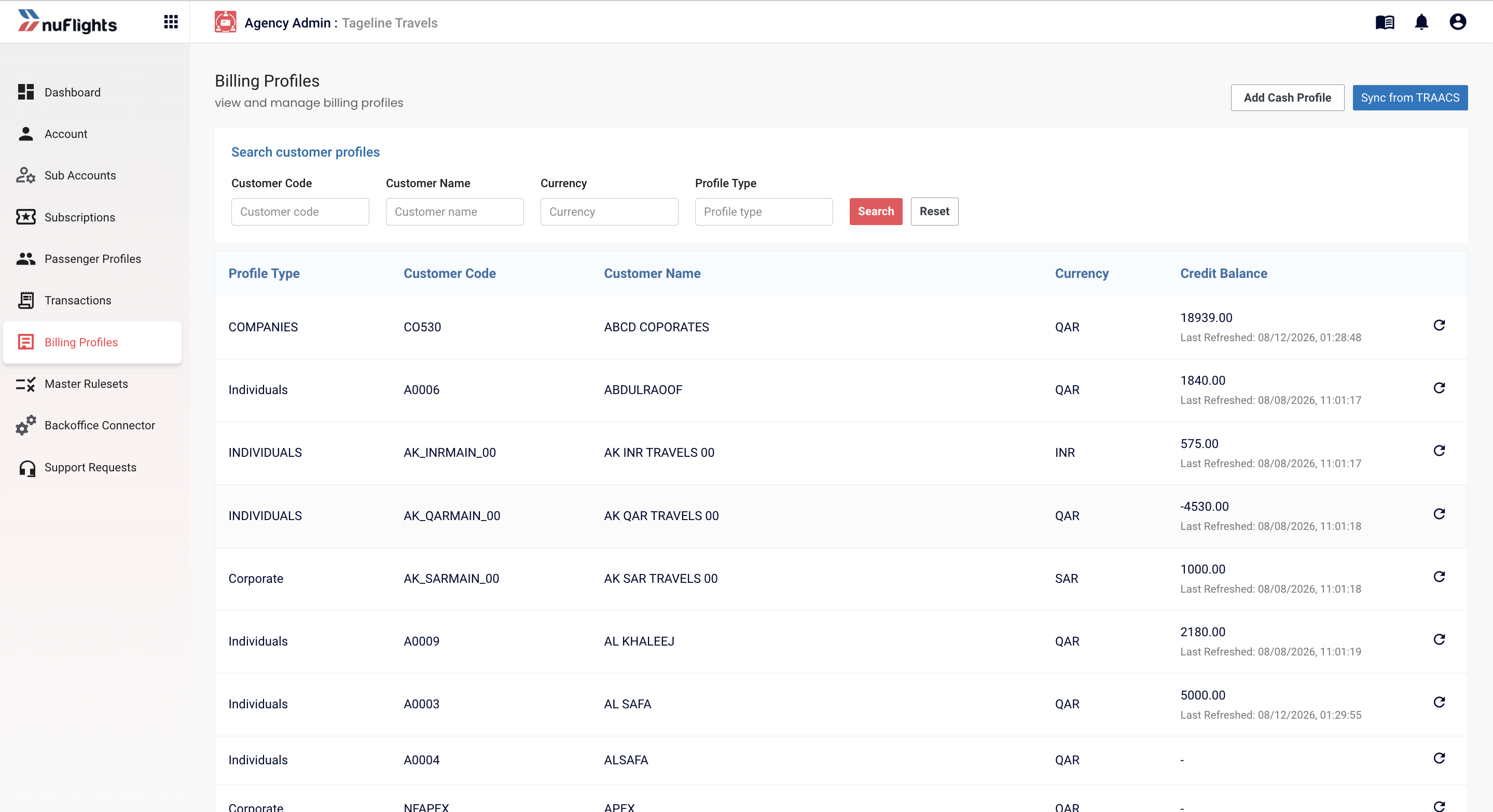 Agency Admin — Billing Profiles in sidebar