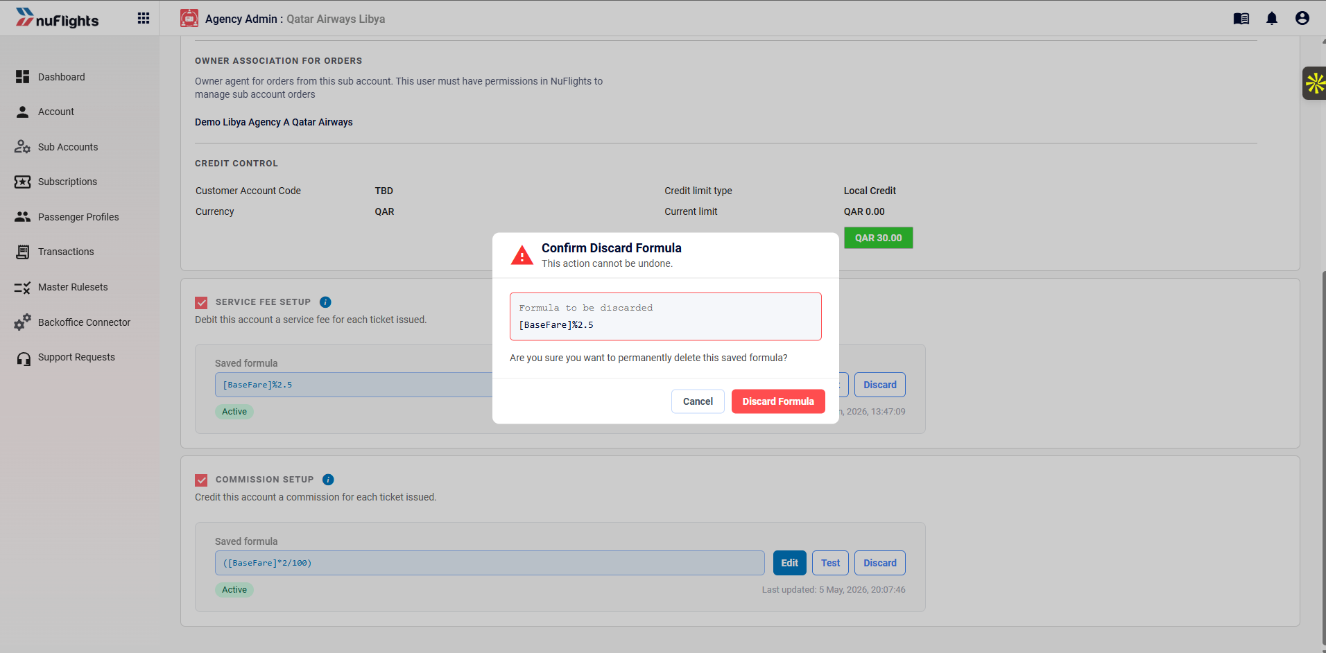 Discard confirmation popup