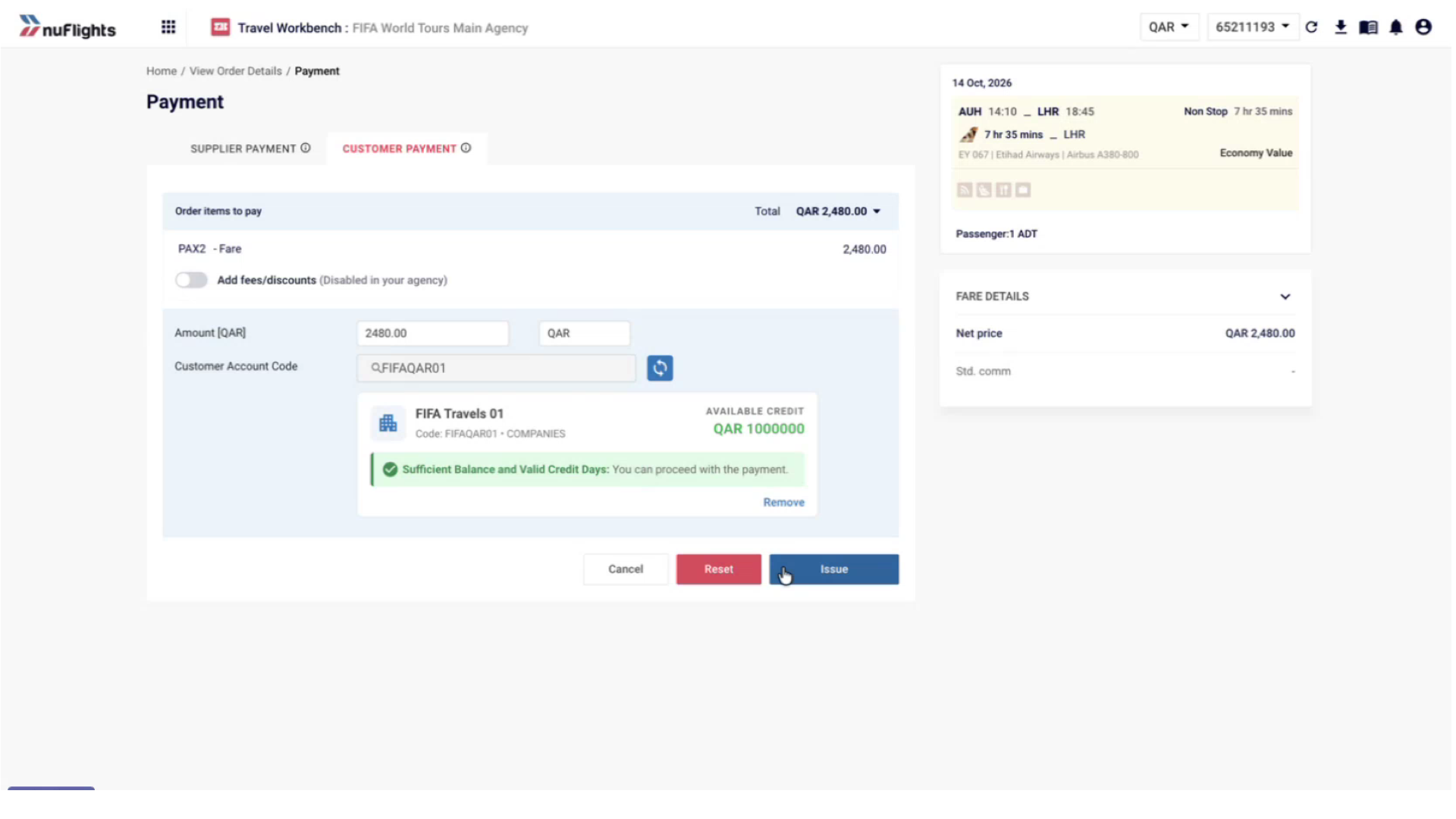 Credit Check Passed — Sufficient Balance