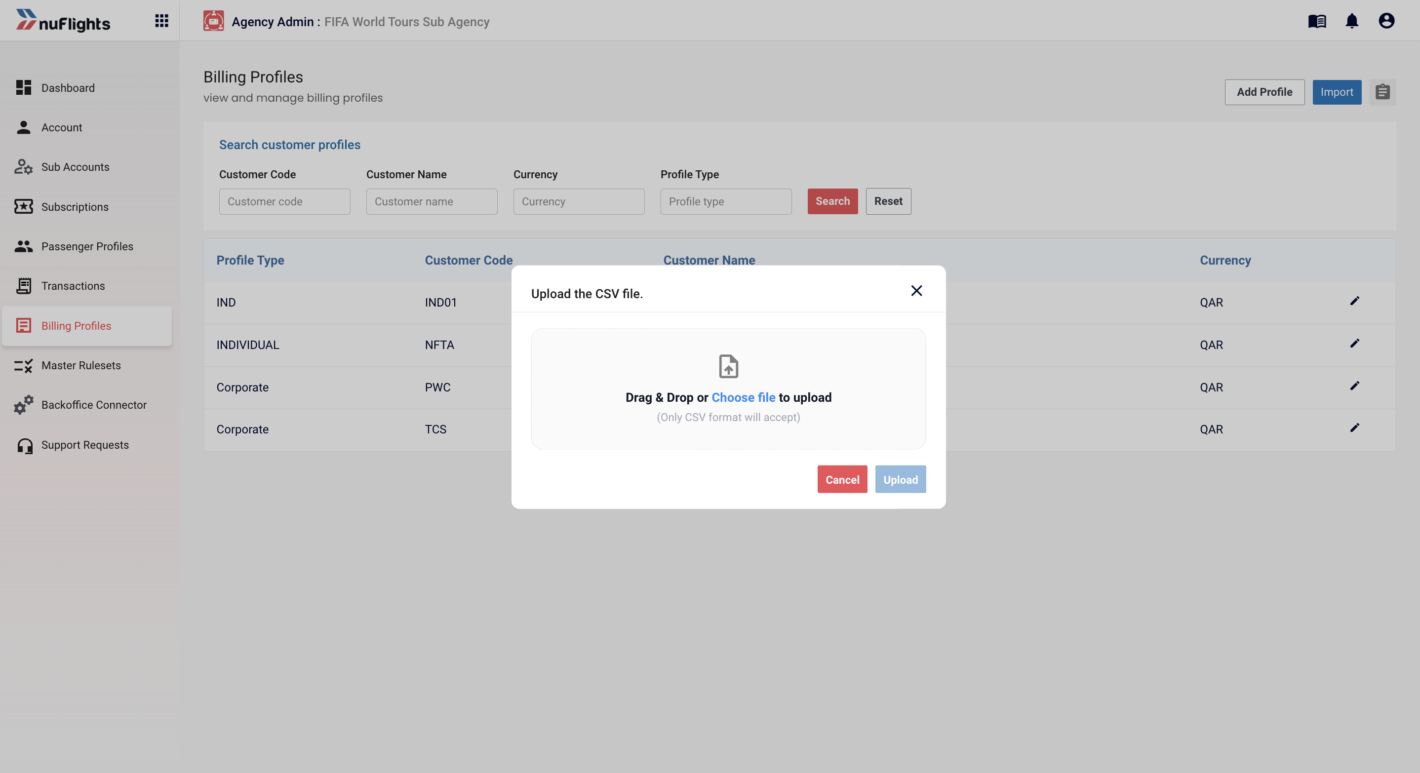 CSV Import/Export buttons