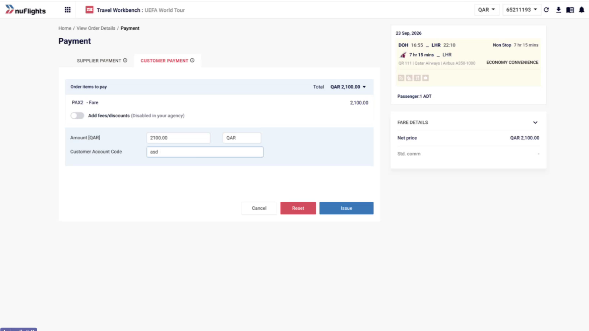 Free Text Customer Code — No Backoffice