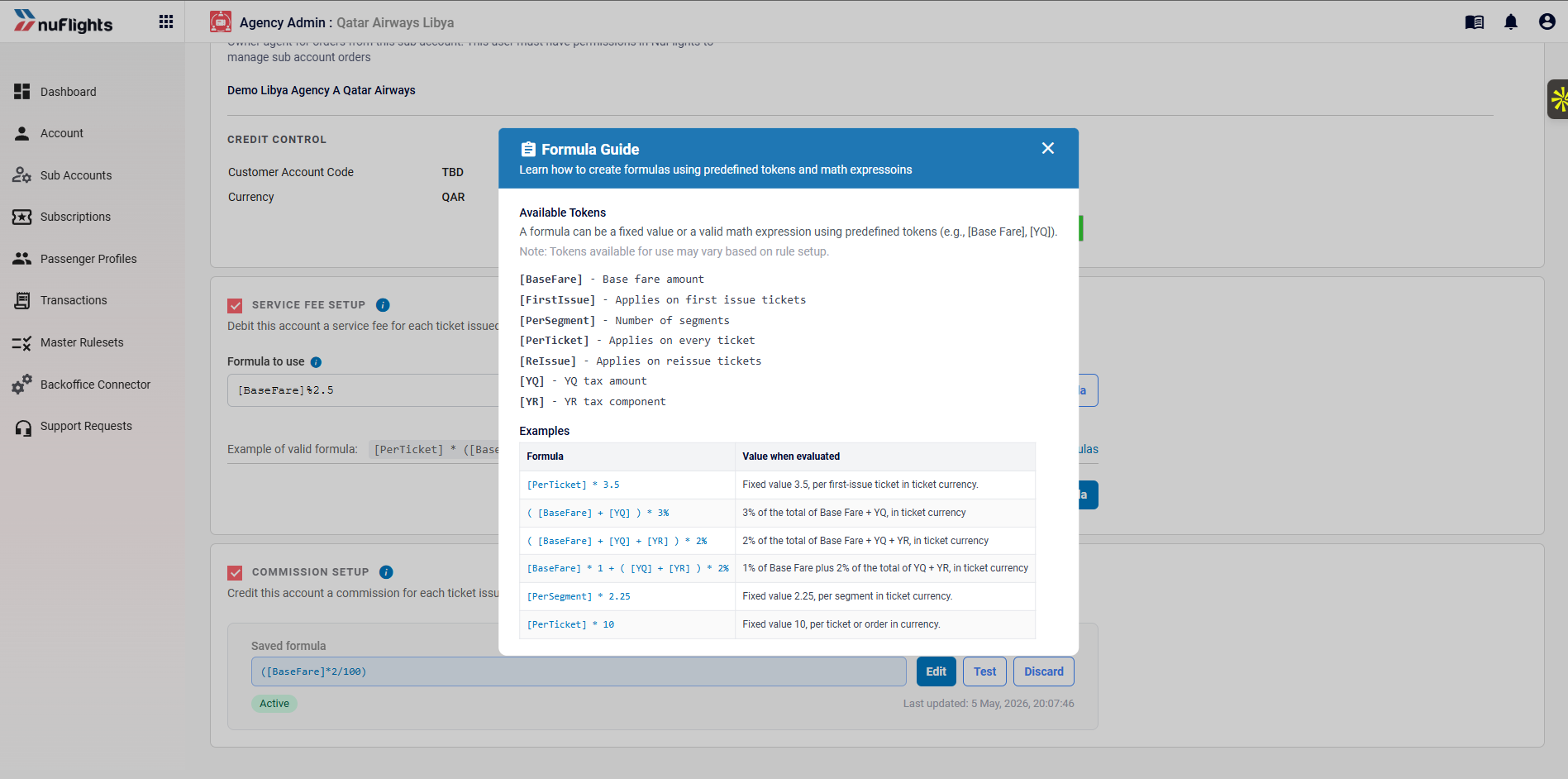 Formula Guide popup showing available tokens and examples