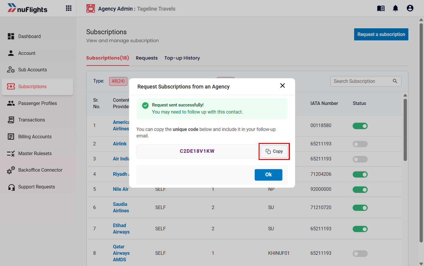 Request Confirmation Pop-up