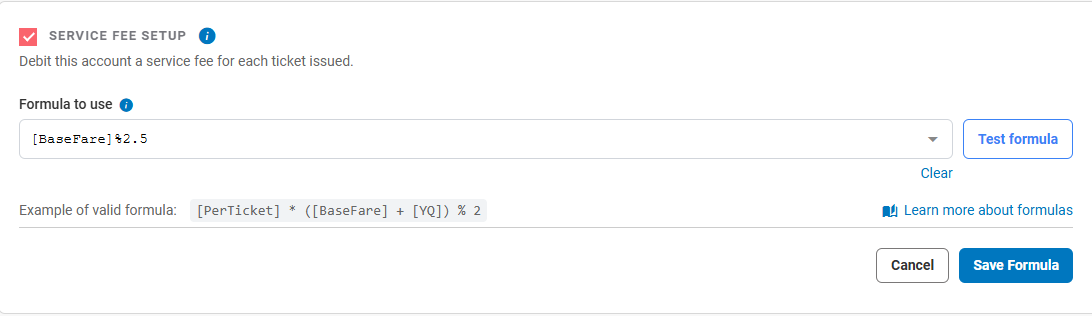 Formula input field with sample formula entered